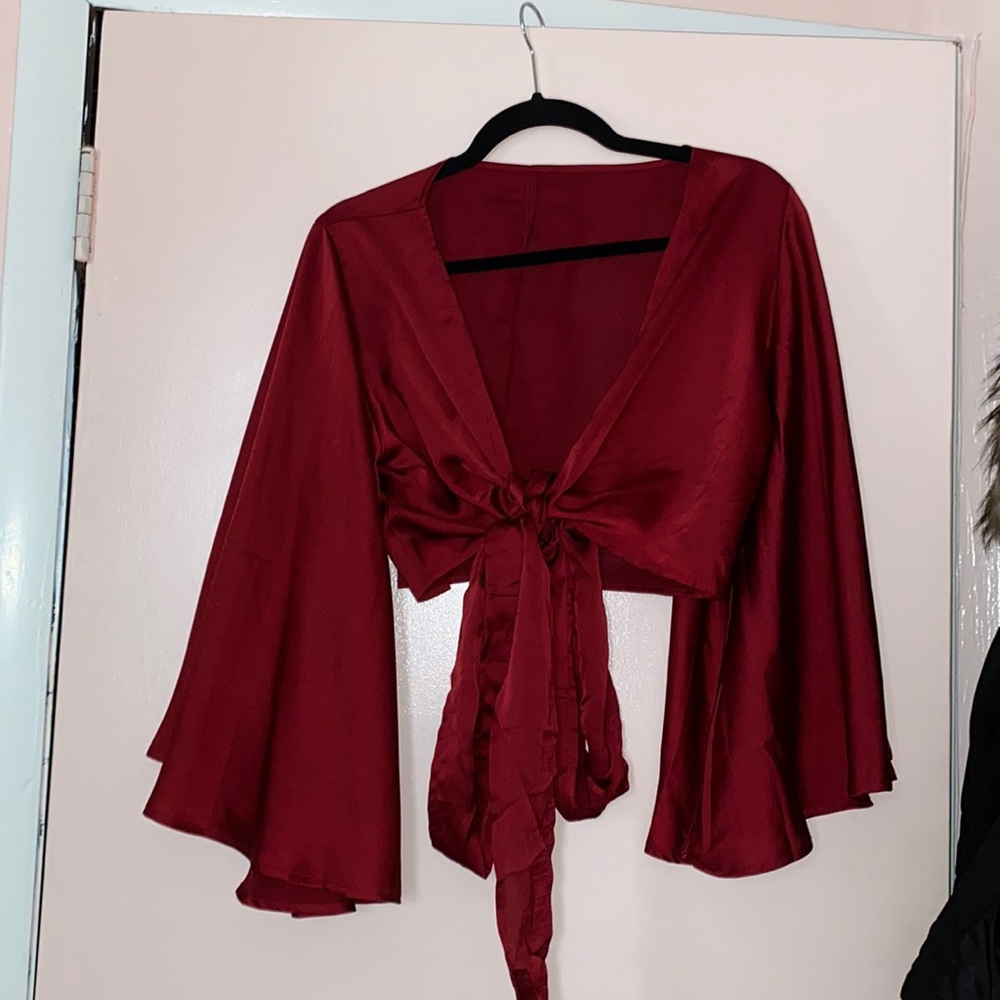 Satin Effect Cross Tie Blouse
